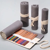 Large Capacity Gray Colour Canvas Rolling Pencil Case curtain