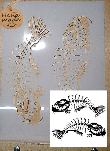 2 Angry fish Airbrush art stencil available in 2 sizes Mylar ships worldwide.