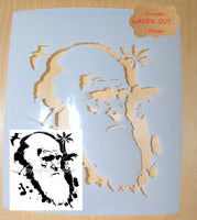 Charles Darwin Airbrush art stencil available in 2 sizes Mylar ships worldwide.