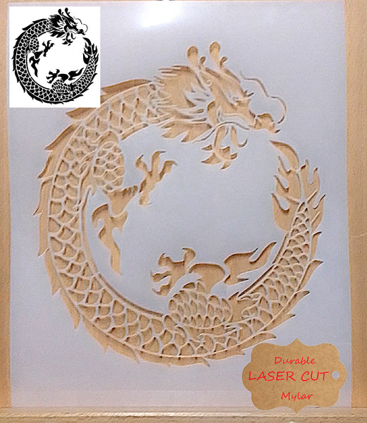 Circular Dragon Airbrush art stencil available in 2 sizes Mylar ships worldwide.