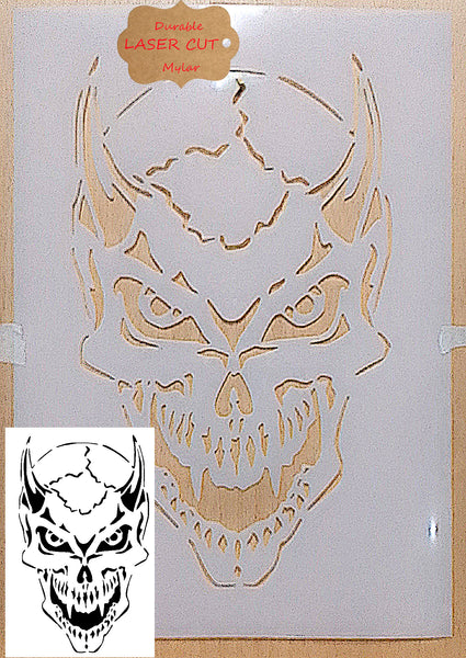 Devil skull Airbrush art stencil available in 3 sizes Mylar ships worldwide.