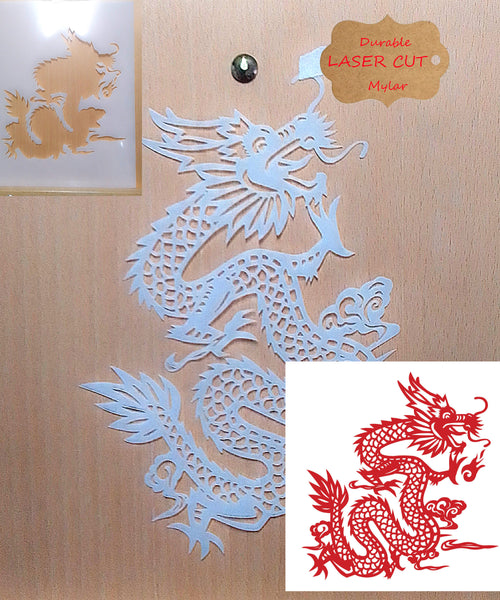 Dragon Old English Airbrush art stencil available in 2 sizes Mylar ships worldwide.