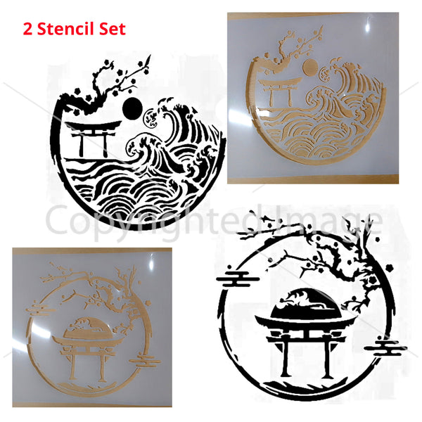 Torii Gateway template set of 2 Airbrush art stencil available in 3 sizes Mylar ships worldwide.