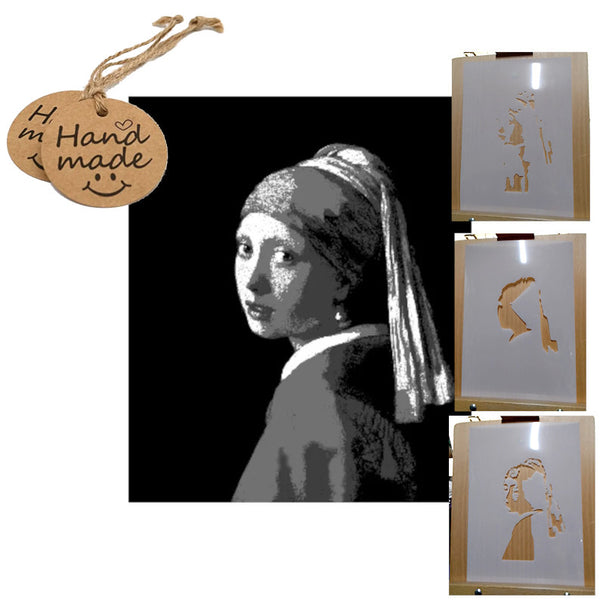 Girl With The Pearl Earring 3 layer Airbrush art stencil set