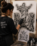 Jesus with Angels Airbrush art stencil available in 7 sizes Mylar ships worldwide.