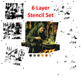 6 Layer Witch at Cauldron Stencil set template Ships worldwide Reusable many times durable mylar