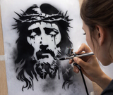 Jesus stencil with crown of thorns airbrush stencil Artists Jesus template Mylar ships worldwide.