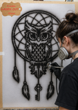 Owl Dreamcatcher Airbrush art stencil available in 6 sizes Mylar ships worldwide.