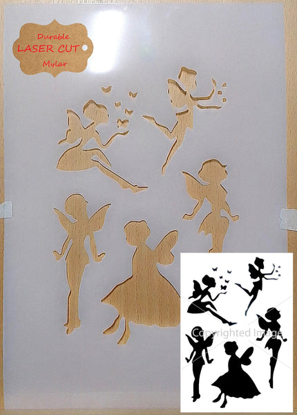 Fairies Airbrush art stencil available in 3 sizes Mylar ships worldwide.