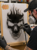 Skull Airbrush art stencil Mylar available in 7 sizes ships worldwide.