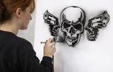 Guns n Skull Airbrush art stencil available in 6 sizes Mylar ships worldwide.