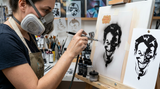 Masked face Airbrush art stencil artists painting template available in 7 sizes Mylar ships worldwide.
