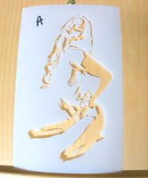 Three layer Model on knees Airbrush art stencil clear Mylar ships worldwide.