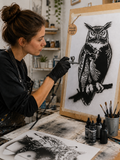 Owl B Airbrush art stencil available in 6 sizes Mylar ships worldwide.