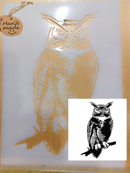 Owl B Airbrush art stencil available in 2 sizes Mylar ships worldwide.