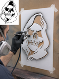 Reaper skull Airbrush art stencil available in 7 sizes Mylar ships worldwide.