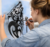 Wolf Airbrush art stencil available in 7 sizes Mylar ships worldwide.