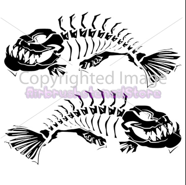 2 Angry fish Airbrush art stencil available in 2 sizes Mylar ships worldwide.