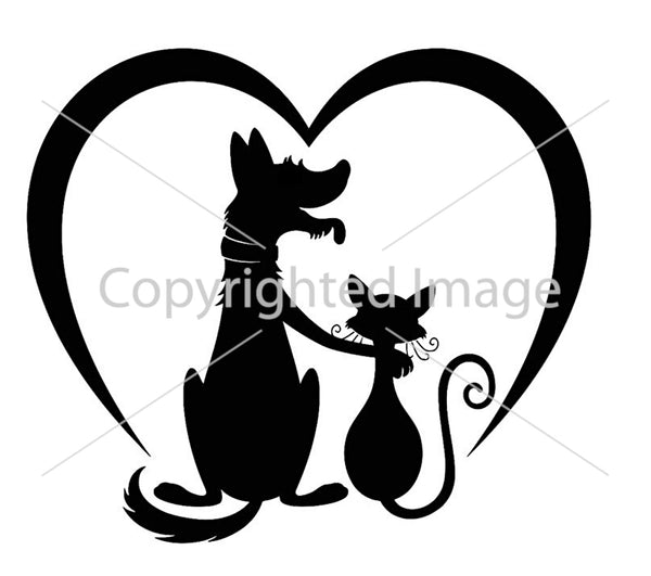 Cat and Dog in Heart Airbrush art stencil Available in 2 sizes Mylar ships worldwide