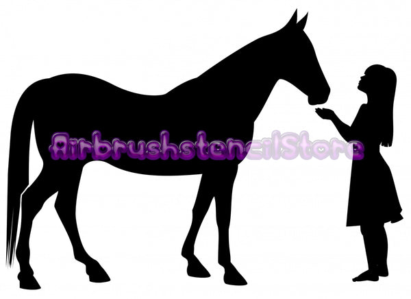 Girl meets horse Airbrush art stencil Mylar ships worldwide.