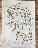 Girl in bonnet stencil Airbrush art stencil available in 2 sizes Mylar ships worldwide.