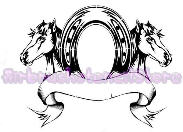 Horse Heads Plaque stencil Airbrush art stencil available in 2 sizes Mylar ships worldwide.