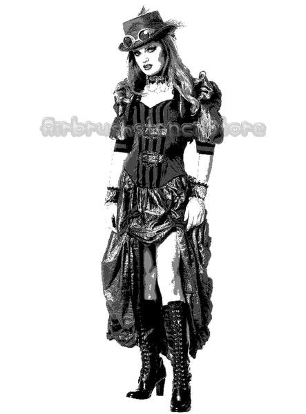 Three layer Steampunk Girl (B) Airbrush art stencil set clear Mylar ships worldwide.