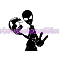 Alien with globe Airbrush art stencil available in 2 sizes Mylar ships worldwide.