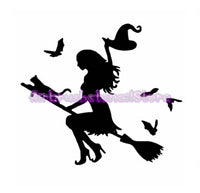 Witch on broom Airbrush art stencil available in 2 sizes Mylar ships worldwide.