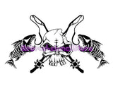 Fishing Skull Airbrush art stencil available in 2 sizes Mylar ships worldwide.